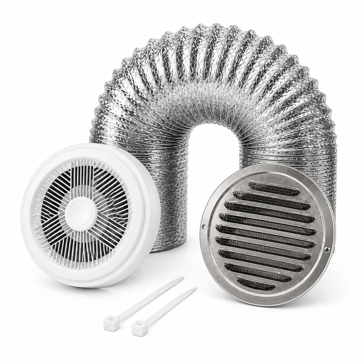 Kit de Exaustão Redondo 100 mm — capa fundo branco — Inox