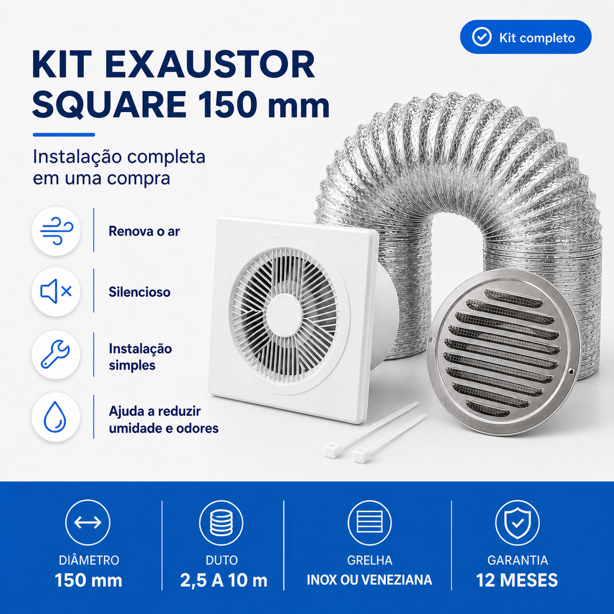 Kit de Exaustão Quadrado 150 mm — capa Inox
