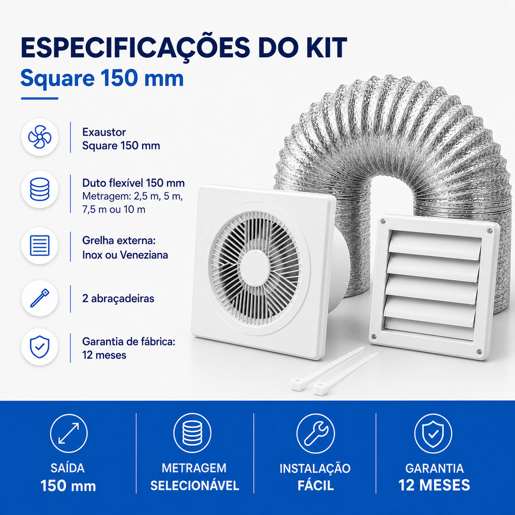 Kit de Exaustão Quadrado 150 mm — especificações
