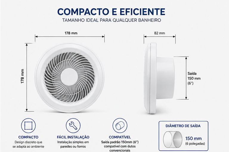 Exaustor de Banheiro Redondo 150 mm — Bivolt