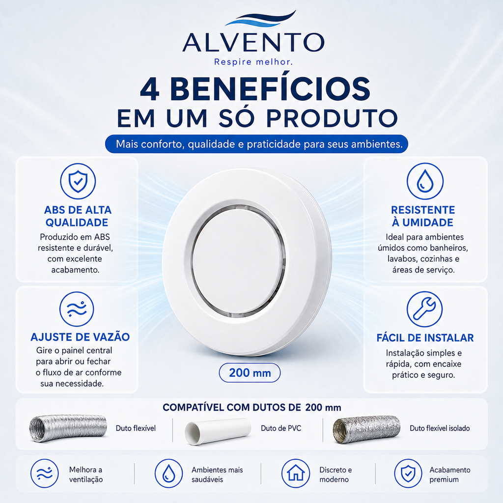Difusor de Ar Redondo em ABS 200 mm — Branco