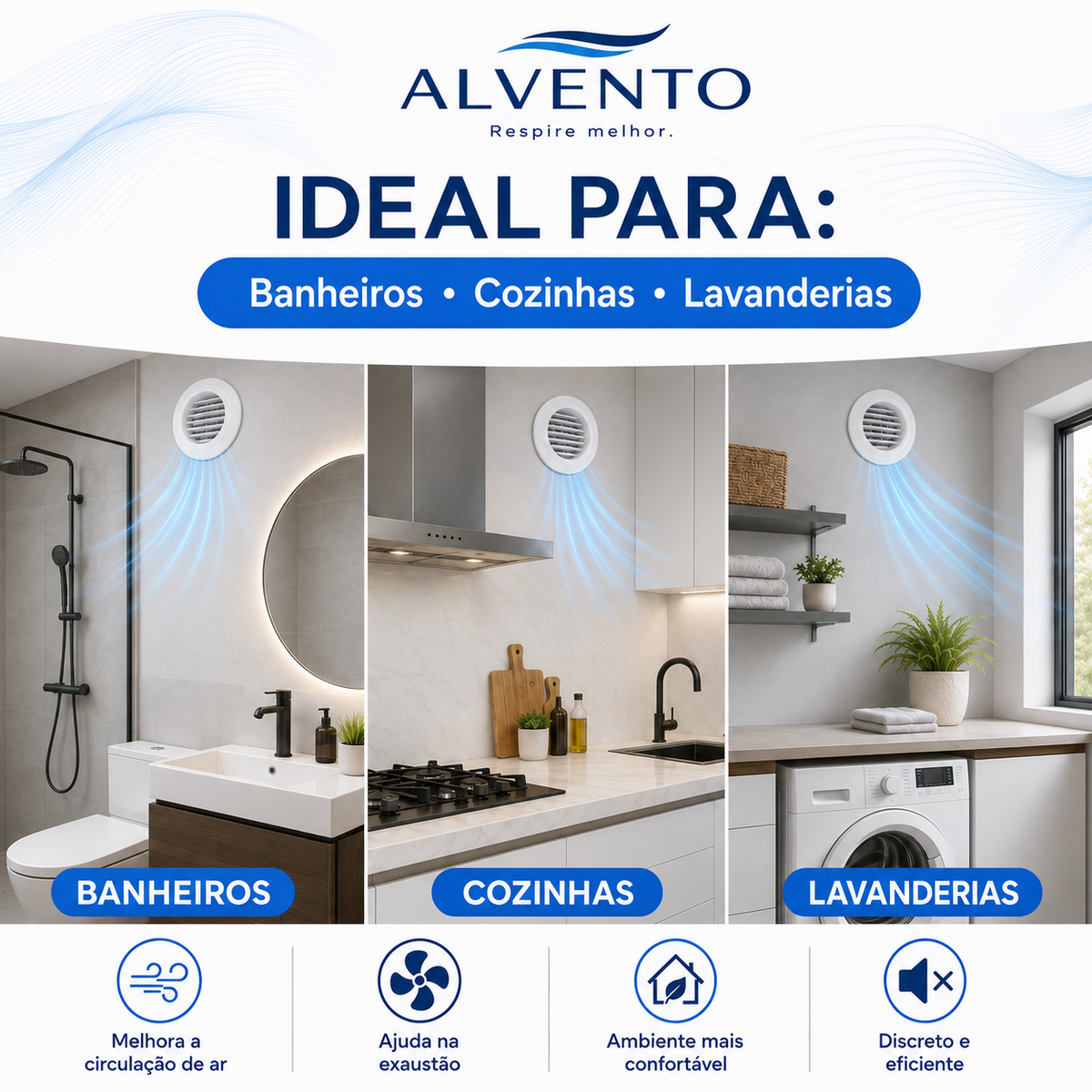 Difusor de Ar Redondo em ABS com Grelha Frontal 200 mm — Branco