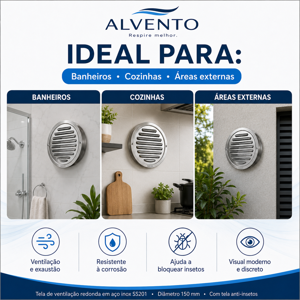 Grelha de Ventilação em Aço Inox SS201 150 mm (6 pol.)