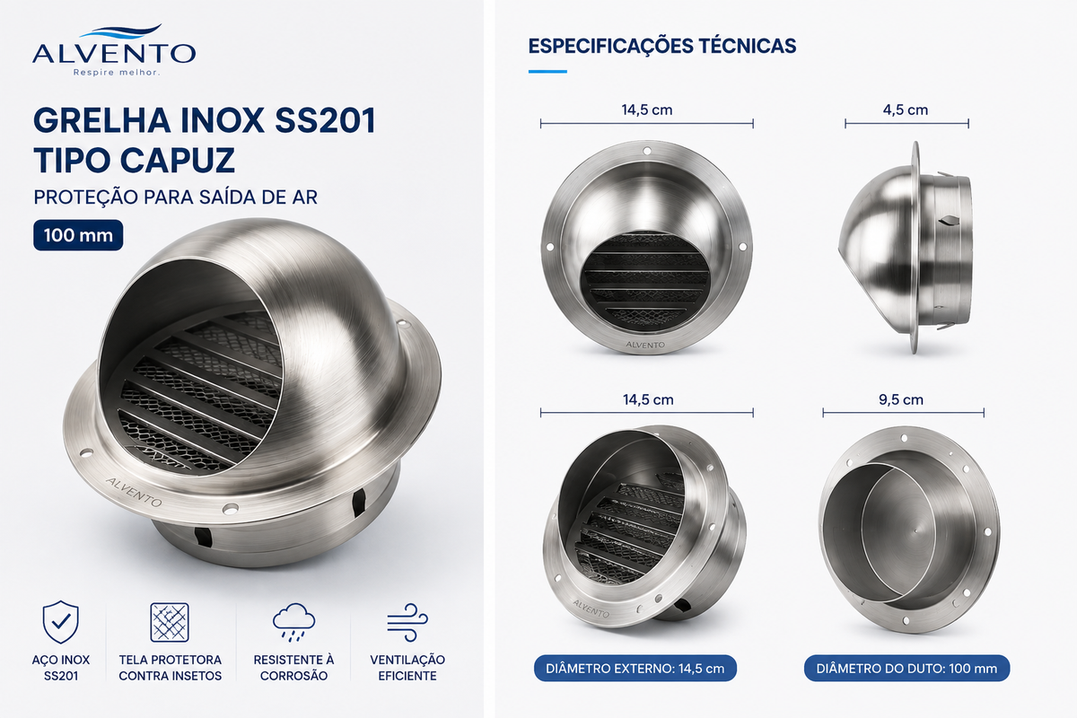 Grelha de Ventilação Fechada em Aço Inox SS201 100 mm (4 pol.)