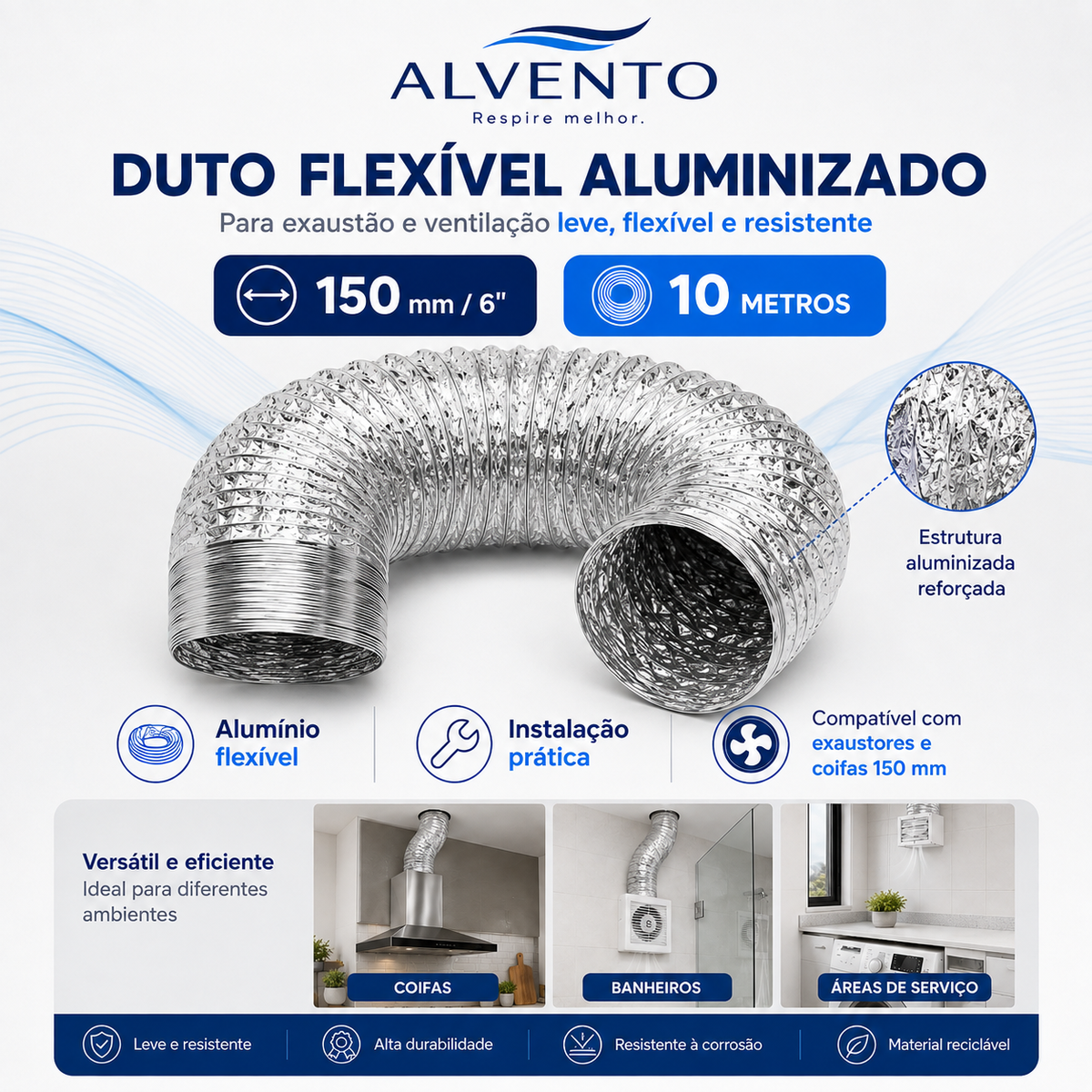 Duto Flexível de Alumínio 150 mm