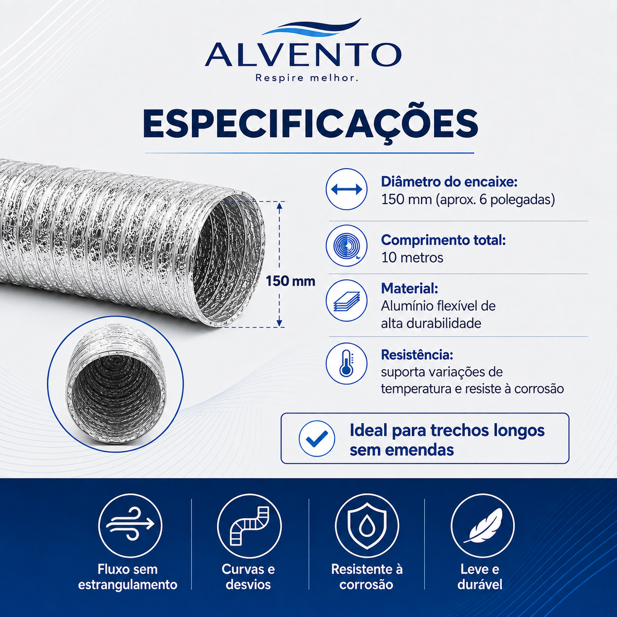Duto Flexível de Alumínio 150 mm