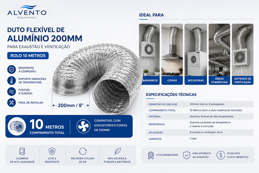 Duto Flexível de Alumínio 200 mm