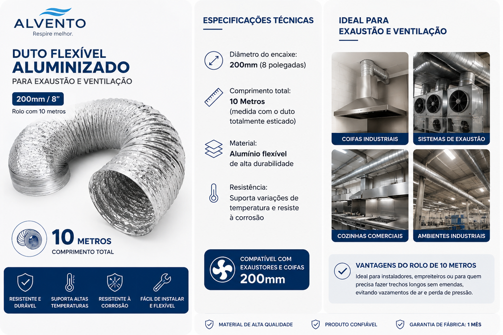 Duto Flexível de Alumínio 200 mm