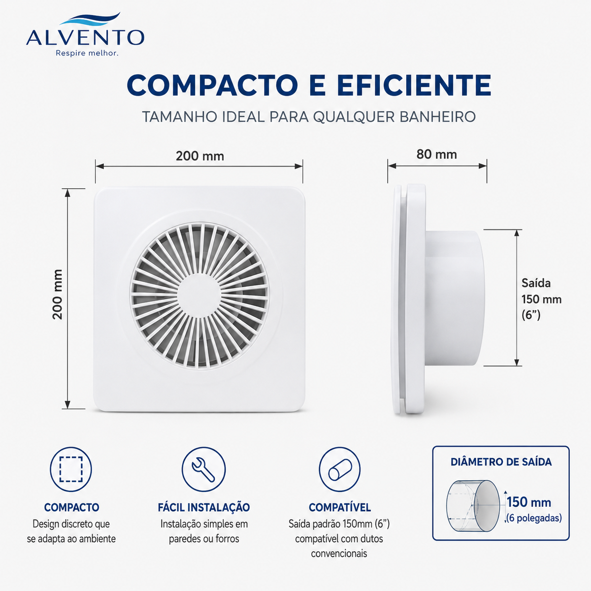 Exaustor de Banheiro Quadrado 150 mm — Bivolt