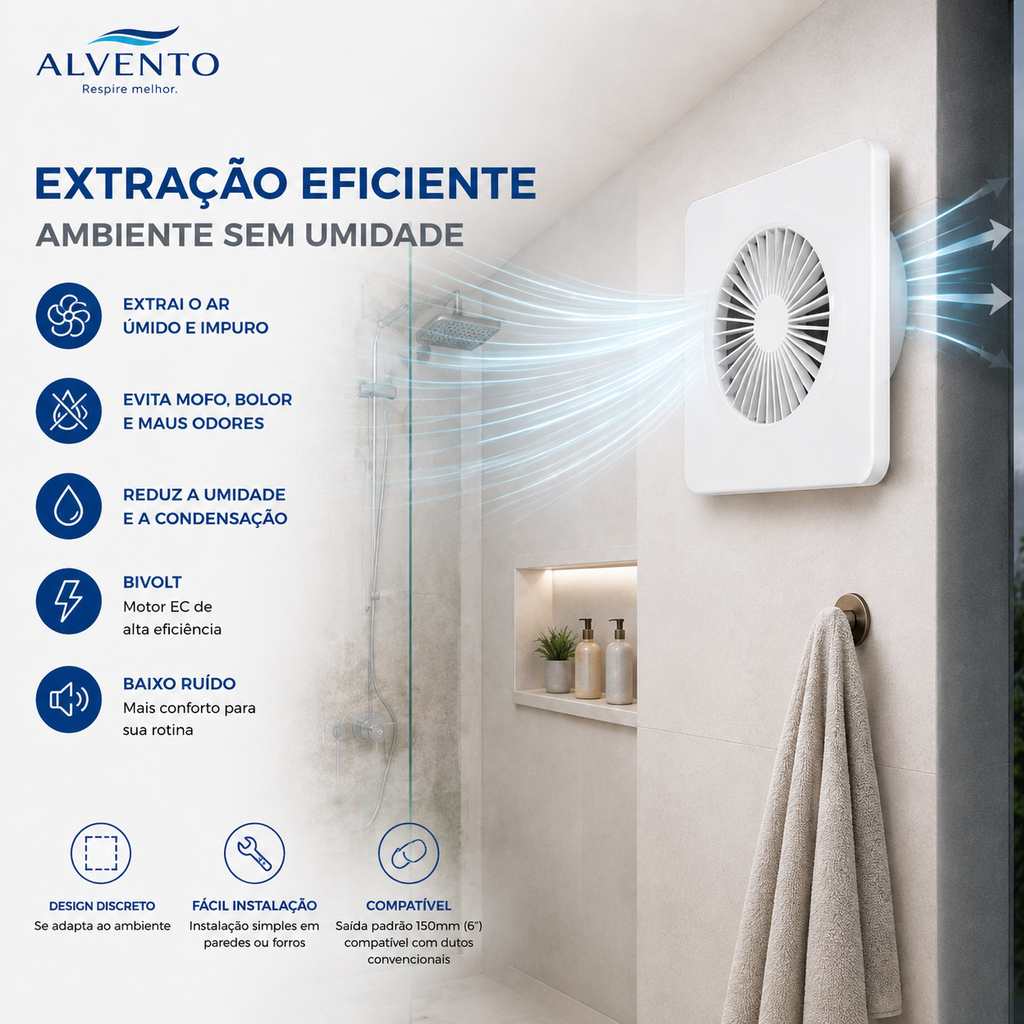Exaustor de Banheiro Quadrado 150 mm — Bivolt